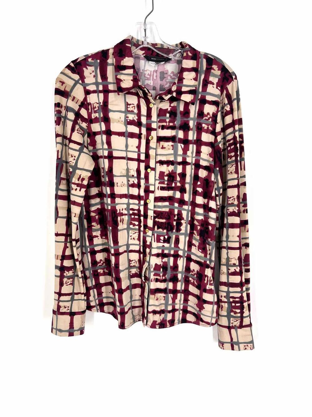 BCBGMaxazria Size M ? Beige/Red Plaid Watercolor Designer Blouse